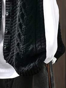 Gilet de printemps/automne, gilet tricoté à ouverture frontale, cardigan, gilet d'hiver, gilet tricoté, pull tricoté, veste isolée (à l'exclusion des t-shirts) Noir - Noir - Voir 3