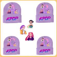 1pc Kids Knitted Hat, Cartoon Anime KPOP Witch Hunting Group Fleece Warm Beanie Cap, Outdoor Cold Weather Hat - Multicolor - View 1