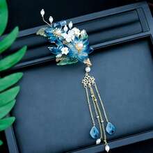 Chinese Style Colored Glaze Hairpins Handmade Fringed Hair Weaving Jewelry For Thick Curly Hair Styling Decorative - Màu xanh lam - Xem 3