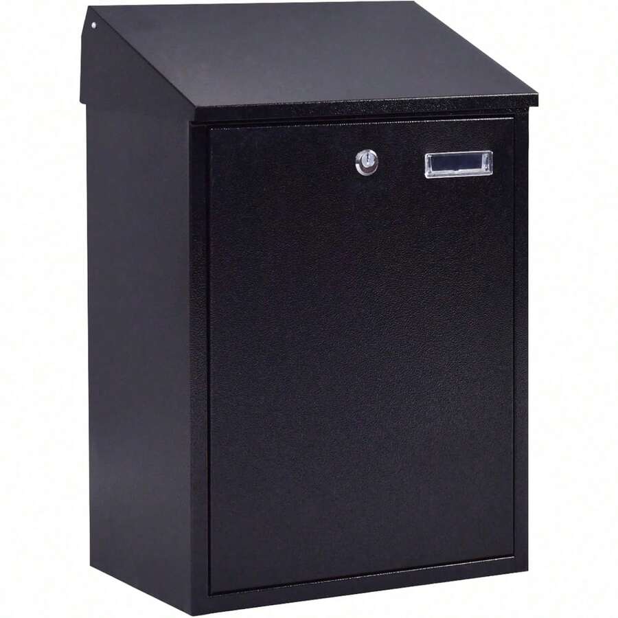 Wall Mounted Mailbox With Large Spaces, Lockable Letterbox With Cover & 2 Keys, Weather Resistant Postbox, Easy To Assemble, Premium Galvanized Steel (Black) - Black - View 1