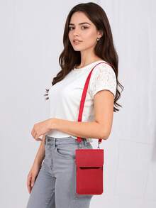 Women's Chic Cell Phone Crossbody Purse - Solid Color Mini Shoulder Bag With Adjustable Strap, Transparent Window & Card Slots For Shopping & Daily Use - Red - View 7