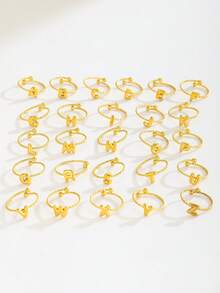 1pc Stylish Versatile Exquisite A-Z 26 Alphabet Initial Gold Open Ring For Women For Fashion Mini Bubble Design Metal Ring For Birthday / Valentine's Day Jewelry Gift - Yellow Gold - View 6