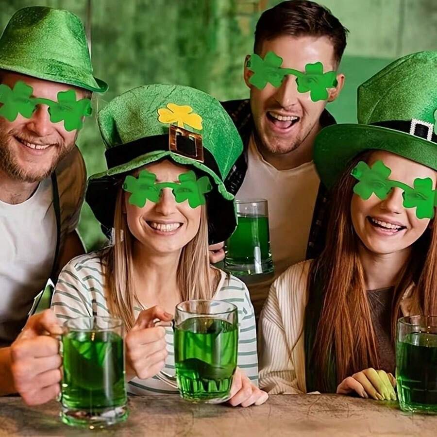 10个圣帕特里克节三叶草玻璃杯 - 爱尔兰绿色三叶草玻璃杯，适合作为派对礼物、小妖精服装和角色扮演游戏 - 彩色 - 查看 1