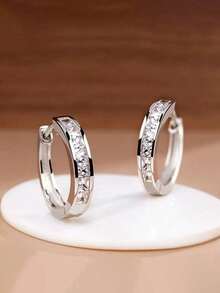 1pair Fashionable Cubic Zirconia Round Hoop Earrings