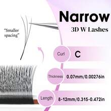 CoMango 12 Pcs C-Curl 3D Lashes, Closely Spaced, 3D W-Shape Lash Extensions, 0.07/0.1mm Pre-Made Fluffy Fan Lashes, Natural Soft Narrow 3D W-Shaped Lashes - C - View 10