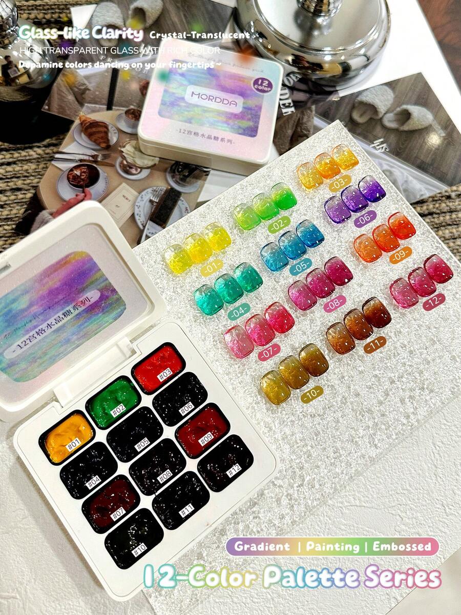 MORDDA 12-Color Nail Art Pigment Palette, Professional DIY Manicure Kit With Metallic Glitter & Holographic Effects, Vibrant Rainbow Colors For Home & Salon Use, Perfect Gift For Nail Enthusiasts & Beginners, Long Lasting Shimmer - Nhiều màu - Xem 1