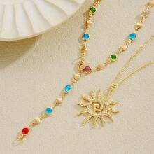 Vintage Colorful Rhinestone Multi-Layer Necklace Cross Pendant Zinc Alloy Gold Plated Stacked Wear Collarbone Chain - Style 1 - View 5