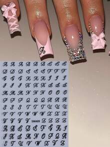 7pcs Gothic Style Nail Art Stickers, Mixed Colors (White, Black, Silver Letters, Old English Characters), DIY Nail Decoration Set - Multicolor - View 5