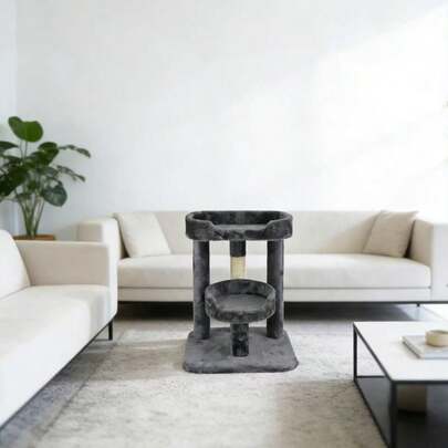 Double-Layer Suede Cat Tree: A Lazy Castle For Cats. Multi-Functional Cat Tree: Unlock Your Cat's Vertical Life. Essential For Small Apartments. One-Stop Solution For Rest And Play.