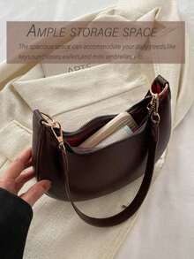 New Fashionable And Simple Crescent-Shaped Bright Surface Shoulder Bag, With A Distinctive Texture And Classic Look That's Suitable For Daily And Commuting Use, Detachable Shoulder & Crossbody Bag, Business Casual Women Bag, Perfect For Office, Business And Work, Japanese Bag, Vintage Bag For Women, Street & Japanese Bag For Women , Old Money - 棕色 - 查看 6