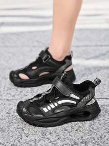 1 Par de Sandálias Fechadas para Crianças, Design Conveniente de Gancho e Laço para o Verão, Sandálias Esportivas Leves e Confortáveis para Meninos e Meninas - Preto - Visão 11
