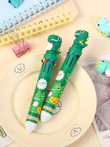 1pc/2pcs/3pcs Dinosaur Theme 10-Color Retractable Ballpoint Pen, Fun Creative Stationery Gift, Multi-Color Combination, Essential For School And Office, Kindergarten Reward Gift - Black - View 3