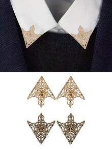一对复古镂空花冠三角胸针，带链条，可作衬衫装饰，优雅男女皆宜的珠宝礼物胸针徽章，适合派对装扮、婚礼西装翻领、衬衫领针。 - 彩色 - 查看 2