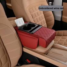 Universal Car Armrest Box Protector Imitation Leather Center Console With 2 Side Pockets + 2 Cup Holders + Tissue Multi-Functional Storage Space Phone/Bottle/Card Compatible With Most Car Models Car Accessories Women's Car Accessories Car Interior Accessories - 隨機款式+抽紙 - 查看 6