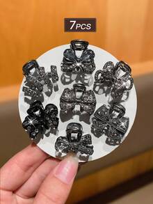7件套女士发夹，黑色，时尚迷人，优雅闪亮水钻，蝴蝶造型，款式多样，适合派对、晚宴等场合，女士发饰，女士礼物，优雅爪夹，夏季穿搭 - 彩色 - 查看 4
