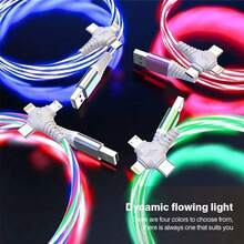 1pc Fast Charging 3-In-1 LED Flowing Light Data Cable Compatible With IPhone 17 Pro Max/17 Pro/17/Air/17/16/15/14/13/12/11, S25/S24/S23/S22/S21/S20 Ultra Plus, Series - Multicolor - View 1
