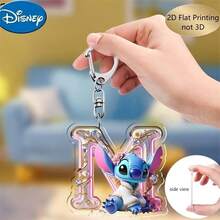 2D Printed 1pc Disney Stitch Acrylic Keychain, 26pcs English Alphabet, Featuring Stitch & Angel Cartoon Design, Cute Kawaii Bag Charm, Car Key Chain, Letter Spelling Pendant, Perfect Birthday Gift, Ideal For Disney Stitch Fans, Valentine's Day Gift, Ramadan Gift - Multicolor - View 19