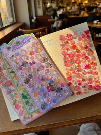 3D立体浮雕水晶贴纸 - 兔子、海洋动物、卡通、金箔装饰贴纸