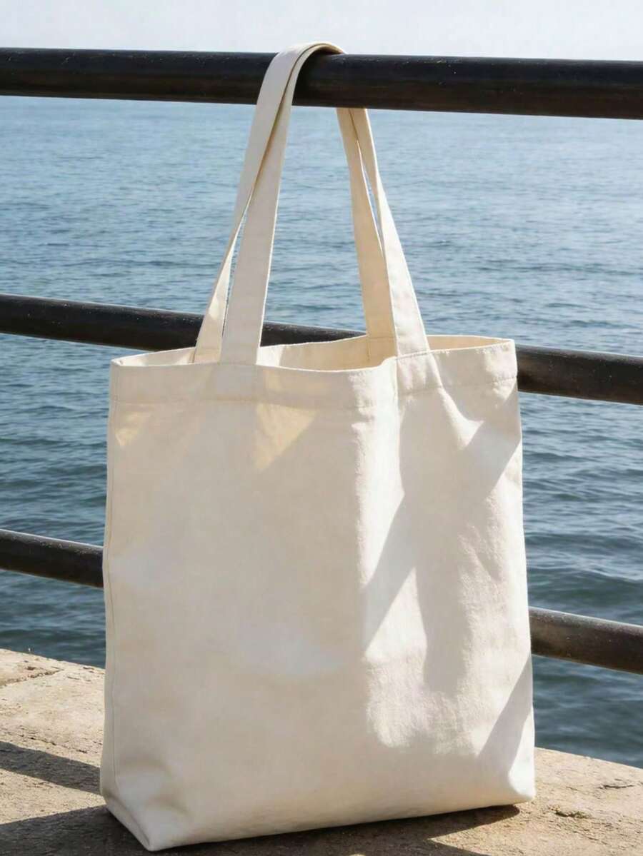 10pcs/Set Women Simple Canvas Tote Bag, Open-Top Canvas Shoulder Bag, Handbag, Simple Schoolbag For Elementary, High School, College Students, File Folder, Travel Bag