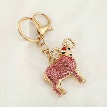 女士山羊钥匙扣，金属水钻可爱动物汽车钥匙链包包吊坠配饰，豹纹派对锌合金饰品，冬季 - 彩色 - 查看 10