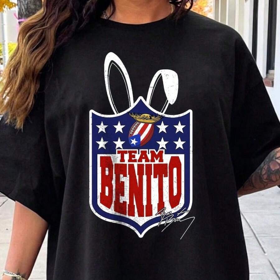 Comfort  Team Benito Shirt, Puerto Rico Football Fan Tee, Benito Bunny LX Shirt, Vintage Rap - 黑色 - 查看 1