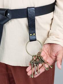 1Set Magic Key Gringotts Vault Treasure Box Key With Medieval Retro PU Leather Keychain Halloween Role Play Props LARP - A - View 2