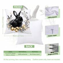 MEMNUN 4 件装复活节黑金兔子彩蛋印花抱枕套【不含枕芯】，尺寸分别为 17.7*17.7 英寸（45*45 厘米）/ 19.69*19.69 英寸（50*50 厘米）/ 15.75*15.75 英寸（40*40 厘米），【单面印花】复活节主题涤纶抱枕套，适用于沙发、床、客厅、卧室、汽车、办公室、酒店装饰，是馈赠亲朋好友的完美礼物。 - 彩色 - 查看 2