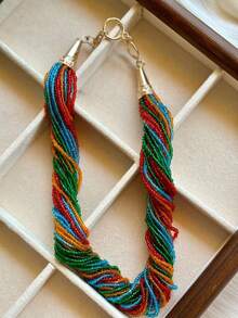 1pc Bohemian Multi-Layer Beaded Necklace, Fashionable Collarbone Chain, Retro Luxurious Elegant Necklace Accessory - Multicolor - View 12