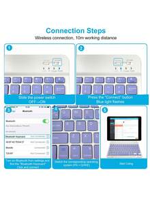 AKKHOO Teclado inalámbrico, ultra delgado de 10 pulgadas, recargable y silencioso, teclado inalámbrico para tableta/laptop, teclado para iPad Mini - Morado - Ver 6