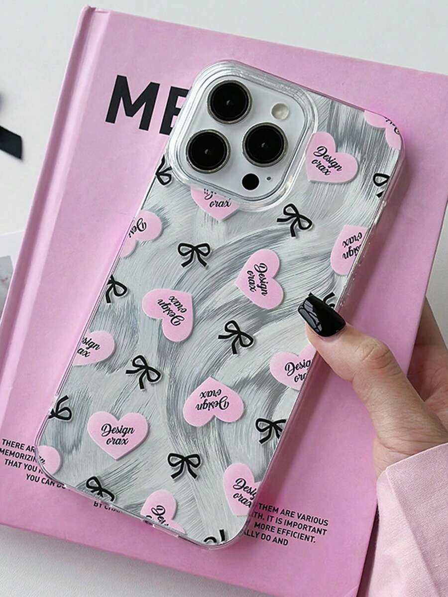 1pc Sweet Girl Heart & Bowknot Design Phone Case, Compatible With Iphone 17 Pro, 16 Pro Max, 15 Pro/14 Plus, 13/12/11, Romantic Gift For Valentine's Day - Multicolor - View 1
