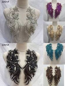 一对奢华手工水钻刺绣花卉贴花，适用于晚礼服、婚纱、舞蹈服、西装，闪亮且易于缝制或粘贴。 - 紫羅蘭 - 查看 11