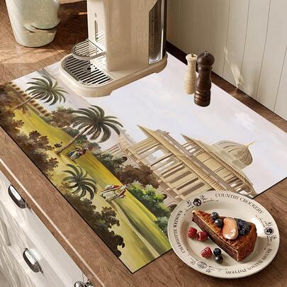 1pc Absorbent Drying Mat, Decorative Coffee Machine Mat, Handmade Coffee Pot Draining Pad, Kitchen Floor Mat, Dining Table Mat, Kitchen Counter Dish Drying Mat, Breakfast Mat, Heat-Resistant Anti-Slip Draining Mat, Diatomite Draining Mat, Hides Stains, Super Absorbent Kitchen Mat, Easy To Clean Dish Rack Mat, Suitable For Kitchen, Dining Table, Coffee Shop, Bar, Holidays, Parties, Home Decor, Holiday Gifts