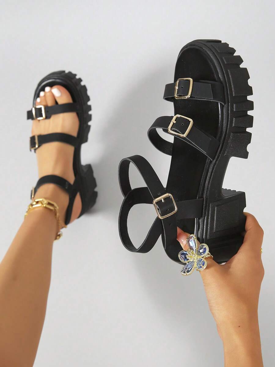 Simple Solid Color Women's Platform Wedge Sandals, Thick Sole Strap Roman Sandals, Suitable For Daily Commute, Gatherings, Parties, Outdoor Beach In Summer