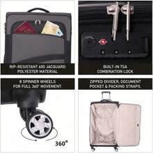 Large 30in Lightweight 8 Wheel  Friendly Travel Checked Check In Hold Luggage Suitcase With TSA Lock Black Grey - Black/Grey - View 3