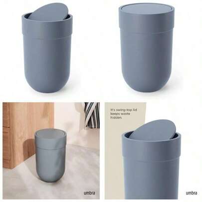 Trash Can, Small Garbage Bin Waste Basket With Lid Bathroom, Slate Blue