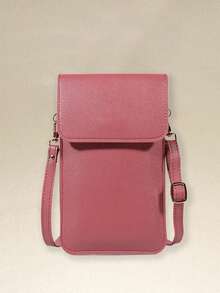 Women's Chic Cell Phone Crossbody Purse - Solid Color Mini Shoulder Bag With Adjustable Strap, Transparent Window & Card Slots For Shopping & Daily Use - 粉色 - 查看 2