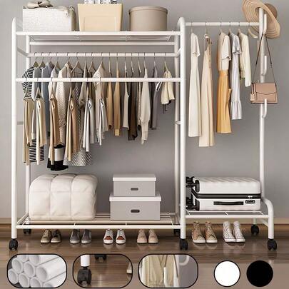 Heavy Duty Double Clothes Rail Rack Garment Hanging Stand Wardrobe Shelf