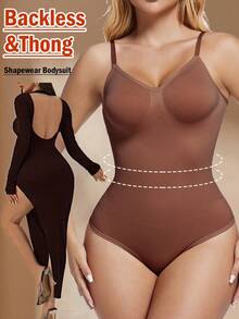 Women's Low Back Shapewear Backless Tops Thong Bodysuit Tummy Control Body Shaper - Brown - View 1