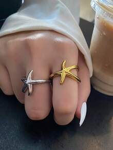 1 Pair Fashionable, Elegant And Minimalist Asymmetrical Starfish Rings - Starfish Ring - View 1