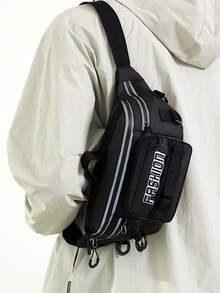 1 pièce Sac banane en nylon pour homme, de forme carrée, couleur unie décontractée, avec sangle d'épaule réglable, convient pour les sports, le fitness, les déplacements, les occasions décontractées. Peut également être utilisé comme cadeau de Thanksgiving pour le mari, sac messenger, sac de cyclisme, cadeau de Noël pour les hommes, sac à bandoulière, sac banane de Noël d'hiver, sac de taille, sac de rangement pour les vacances. - Noir - Voir 1