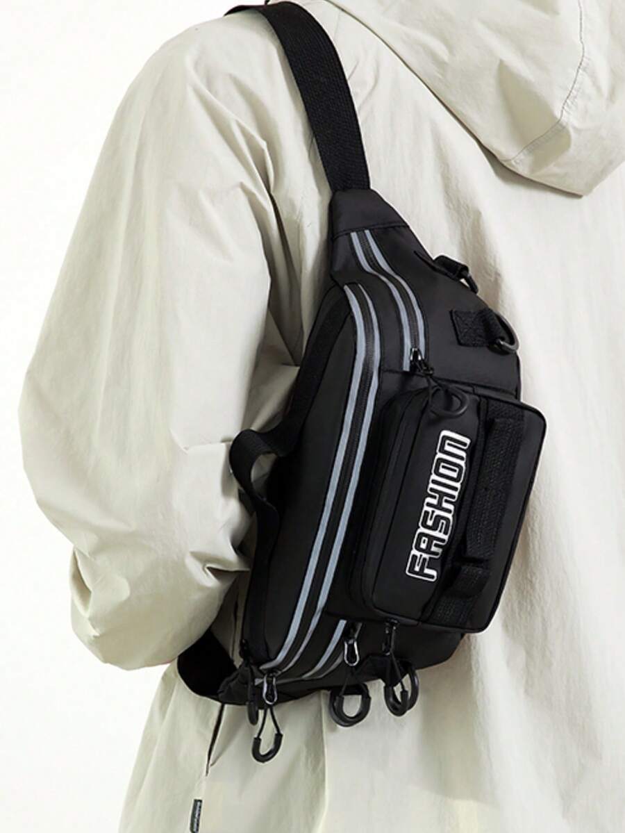 1 pièce Sac banane en nylon pour homme, de forme carrée, couleur unie décontractée, avec sangle d'épaule réglable, convient pour les sports, le fitness, les déplacements, les occasions décontractées. Peut également être utilisé comme cadeau de Thanksgiving pour le mari, sac messenger, sac de cyclisme, cadeau de Noël pour les hommes, sac à bandoulière, sac banane de Noël d'hiver, sac de taille, sac de rangement pour les vacances. - Noir - Voir 1