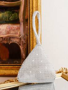 Silver Mini Party Clutch Bag With Rhinestone Decor, Suitable For Dresses, Parties And Gatherings, Personalized Handbag, Coin Purse, Lipstick Holder - Silver - View 5