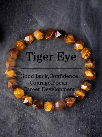 1pc Chic Faceted Tiger's Eye Natural Stone Stretch Bracelet - Confidence, Courage, Focus, Men's Fashionable Jewelry Ideal For Daily Wear & Perfect Gift For Friends And Family