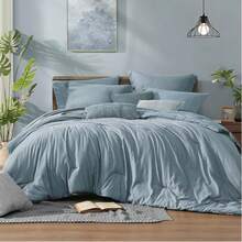 Comforter Set - 7 Pieces Bed In A Bag Queen Bedding Sets With Comforter, Sheets, Pillowcases & Shams, Reversible Bedding Comforters Sets - 霧霾藍 - 查看 10