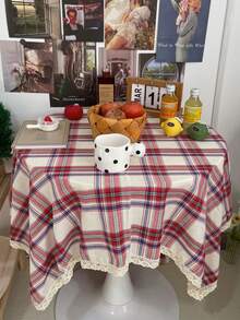 1件复古红色格子桌布，节日派对红色餐桌布，茶几野餐背景布 - 彩色 - 查看 9