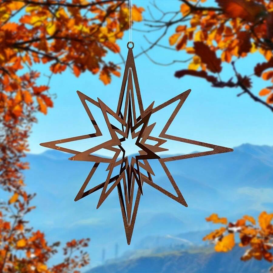 1pc Natural Rusty Metal Spiral Vintage Lucky Star Weathervane Decor - 25.02cm Diameter, Suitable For Outdoor Garden Decoration, Applicable To Yard, Balcony, Window, Indoor & Outdoor Use, Garden Decor, Balcony Accent, Rustic Charm, Exquisite Design, Metal Craft, Holiday Decoration, Thanksgiving, Seasonal Decor, Halloween Decor, Most Suitable For Christmas, Perfect Thanksgiving Decoration