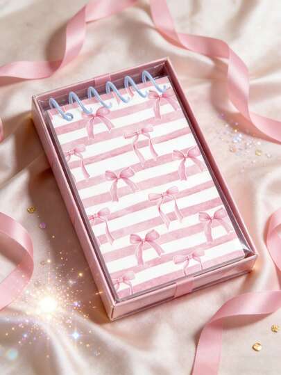 16 Pcs This Adorable Pink Spiral Notebook With A Bow Is A Small, Pocket-Sized Diary With A Sweet Design. It Features Pink Bows, Checks, Polka Dots, And Hearts, And Is Adorned With Charming Bows And Checks/Stripes. The Romantic Pink Hue Makes It A Perfect Little Gift.