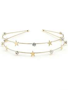 1pc/2pcs Eid Mubarak Gift Star & Moon Headband, Double Pearl & Rhinestone Headband, Stretchy Headband, Elegant Minimalist Hair Accessories - Multicolor - View 4