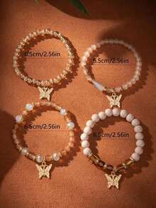 4 Packs Girls' Bohemian Crystal Bracelets, Creative Butterfly Multi-Layer Beaded Fashion Girls' Jewelry - Multicolor - View 2