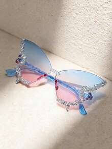 1 قطعة نظارات أزياء مرصعة بالكريستال اللامع على شكل فراشة، نظارات أزياء لامعة للنساء، مناسبة للحفلات والسهرات والاستخدام اليومي - مطابقة لون لون الإطار - مشاهدة 6